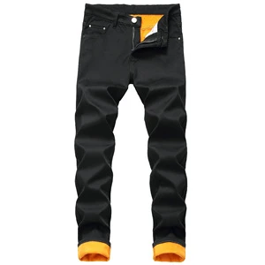 Plus Size Men's Winter Fleece Warm Jeans Straight Slim Thick Denim Trousers for Men
