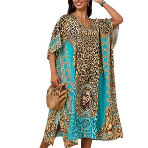 New Style Loose Vacation Beach Skirt Bikini Cover-Up Printed Sun Protection Leopard Cover up Women Long Robe Beach Dresses 2025