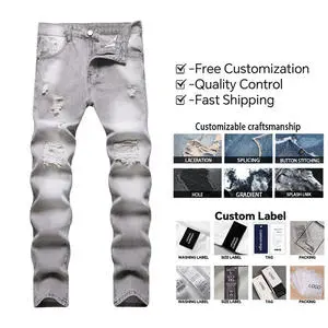 Hot Supplier Customizable Simple Vintage Three Dimensional Washed Loose Ripped Denim Jeans For Men Daily Street Casual Wear