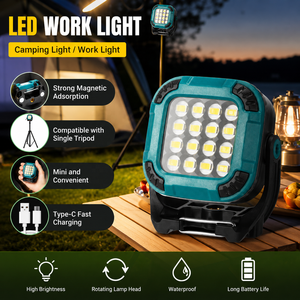 Multifunctional Cob LED Camping Light Rechargeable Emergency Worklight Magnetic Auto Repair DC Power Source IP65 Multi-Color ABS