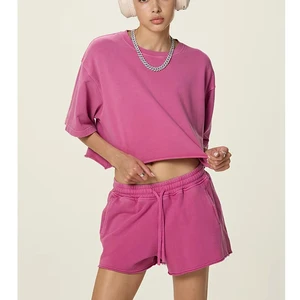 Plus Size Women's Summer Cotton 2-Piece for Lounge Wear ZipT-Shirt Skinny Fit Shorts Custom Logo Printing Casual Fashion