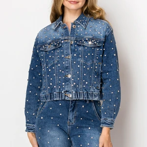 Hot Sale OEM Women's Denim Jackets With Stone Women Casual Jean Outwear Fall Jacket Denim Button up Denim Jacket for Ladies
