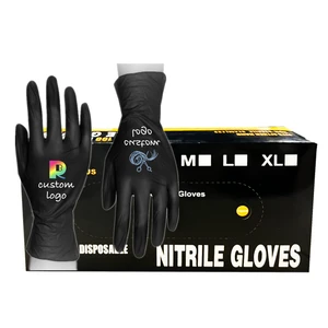 Custom Tattoo Blue Pink Black Disposable Nitrile Safety Gloves Printed Logo Beauty Hair Salon Finger Texture Nitrile Gloves