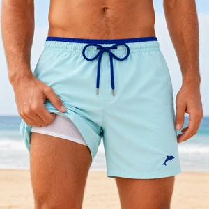 Mens Quick Dry Swim Shorts Lightweight 100% Polyester Beach Shorts With Mesh Lining Elastic Waist Drawstring Custom Logo OEM