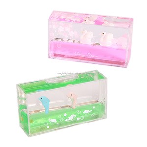 Factory Wholesale Rectangular Liquid Filled Floating Toy Customized Aqua Water Pen Holder Waving Paper Weight