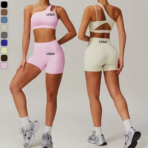 XW-TZ6425 Plus Size Backless Fitness Activewear Sports Push up Bra High Waist Yoga Shorts Gym Two Piece Set Women Clothing