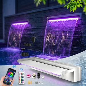 12V Stainless Steel Outdoor Pool Waterfall Fountain Water Descent Led Water Cascade Swimming Pool Waterfall Fountain