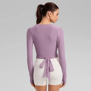 Women's Custom Lightweight Breathable Yoga Tops-Open Front Ballet Wrap Blouse with Adjustable Ties and Stretchy Soft Fabric