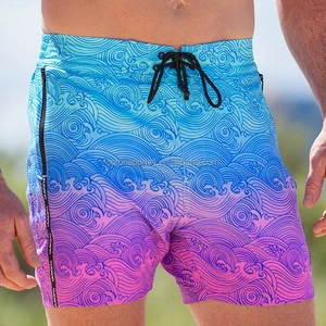 OEM Men's Hawaiian Swim Trunks Quick Dry & Breathable Summer Beach Shorts with Gradient Print Polyester Sublimation Beachwear