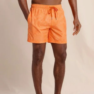 OEM Waterproof Eco-Friendly Quick Dry Board Shorts Swimwear Orange Pockets Custom Print Elastic Waist Men's Swim Trunks