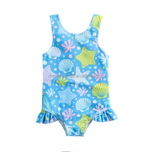 Custom Kids Swimwear 2023 Bathing Suits for Teen Girls Cute Foreign Shell Pattern Baby One Piece Swimsuit