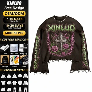 Clothing Manufacturer Custom Print T Shirts Rhinestone Dtg Printing Oversized Vintage Acid Wash Waffle Thermal Long Sleeve 100%