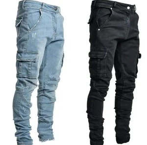 Wholesale New Men Denim Side Pocket Outdoor Jeans Zipper Pencil Long Pants Men's Clothes Casual Trousers Casual Jeans