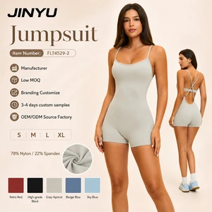Custom Women Spaghetti Strap One Piece Yoga Bodysuit Non Toxic Eco Fabric Butt Lift Short Jumpsuit Workout Gym Romper