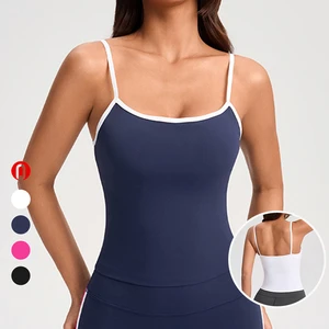 Color-blocking Backless Vest Women's Lightweight Spring Breathable Crop Top Four-way Stretch Yoga Tank Top With Built-in Cups