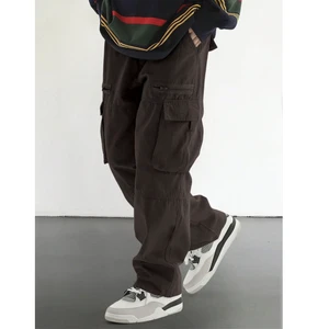 Men's High Street Style Regular Fit Straight Wide Leg Cargo Pants Hip-hop Pocket Jeans Distressed Eco-Friendly Colored Wash