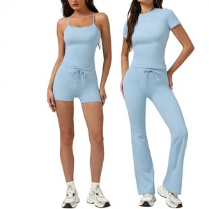 Breathable Solid Yoga Sports Set for Women Wide-Leg Pants & Slim-Fit Camisole 2-Piece