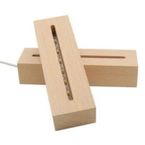 Rectangular Beech Rubber Wood LED Lights Display Stand 3D Plexiglass Lamp Holder USB Cable Acrylic Modern Farmhouse Indoor