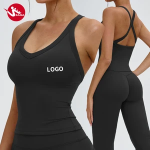 Fashionable Breathable High-Support Yoga Vest with U-Neck Hollow-Out Back and Removable Breast Pads for Running Yoga Top