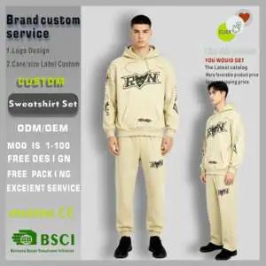 Men Sets Custom Printed Hoodie And Sweatpants Two Piece Outfit Streetwear Fleece Men Hooded Tracksuit OEM Custom Logo