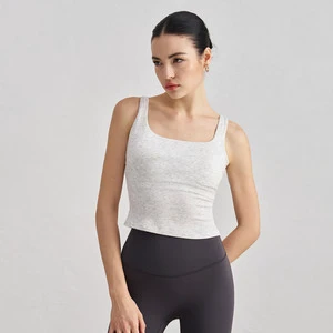 Women's S-XL Blank Colors Viscose Fibre Removable Pads Fitness Gym Tank Top 2025 Breathable Square Neck Modal Ribbed Yoga Tops