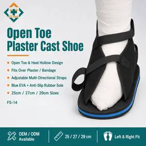 Open Toe Plaster Cast Shoe With Adjustable Straps For Foot Fracture And Post-Op Walking Support