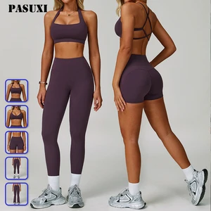 PASUXI Most Popular New Women Sport Wear Workout Sets Scrunch Butt Leggings Yoga Sets Fitness Running Gym Set for Women