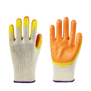 Yellow Double Coated Smooth Latex Work Gloves Cotton Yarn Dipped Rubber Gloves Safety Work Glove