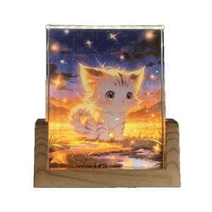 DIY LED Crystal Painting Night Lights Rechargeable Creative Photo Frames Mirror Makeup Dimming Table Lamps With Wooden Base