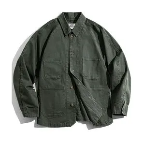 Men's Winter Vintage Leather Denim Jacket Stand Casual Solid Color Regular Length Loose Fit Multiple Pockets Regular Sleeve