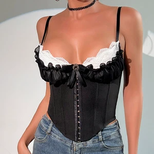Breathable Woven Bustier Corset Top Vintage Romantic Lace Waist Trainer For With Bow Detail For Women