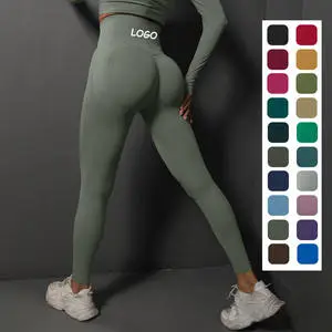 Women's High Waist Fitness Leggings Double Push Elasticity Compression Workout Running Pants with Solid Pattern Yoga Leggings