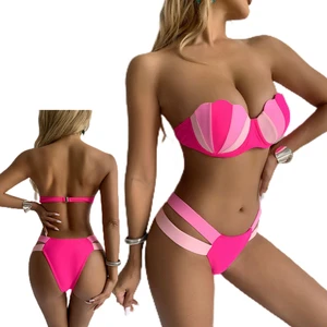 Customized Oem Wholesale Price Swimwear 2024 Factory Sexy Mermaid Swimsuit Split Push up V Bra High Cut Point Bikini Set