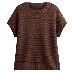 Extended Shoulder Knit Top Women Short Sleeve Textured Summer Pullover Casual Loose Fit Breathable Fashion Sweater Shirt