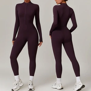 New Women's Romper Fleece Bodysuit Gym Zipper Romper Sports Tights Coverall Custom Logo Wool Jumpsuits Quick Dry Yoga Onesie