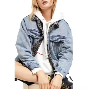 Factory Women's Winter Jacket Stand Collar Denim Fleece Woven Windproof Waterproof 350 GSM Detachable Liner Solid Pattern