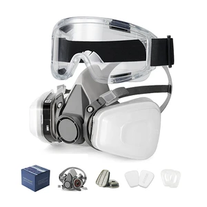 Industrial Reusable 6200 Half Face Mask Kit With Safety Goggle and Activated Carbon Filters for Respiratory Protection