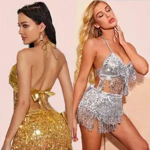 Belly Dance Costume Sequin Butterfly Crop Suit Women's Festival Rave Party Sparkle Sleeveless Cami Top Belly Dance