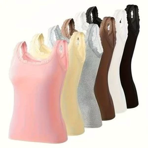 Plus-size Cotton Lace Y2K Camisole for Women Slim-fit Quick Dry Square Collar Layering Sleeveless Top for Outer Wear
