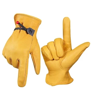Cheap Price Cut Resistant Anti-Slip Anti-Heat Natural Leather Industrial Safety Gloves Yellow Working Gardening Driving Welding