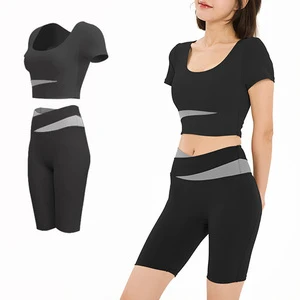 Women's Plus Size Tight Workout Yoga Shorts Set-Quick Dry Anti-Bacterial Windproof 2-Piece Fitness Set with Elastic Waist