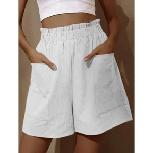 Women's Plus Size Breathable Cotton Linen High Waist Shorts High Quality Ladies Solid Color Elastic Waist Loose Short Pants