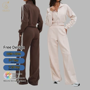 New Color Block Tracksuit Loose Casual Comfortable Set Sport Jacket Wide Leg Pants Outdoor Cycling Hiking 2-Piece Yoga Set