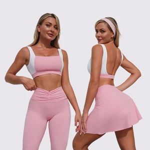 Contrast Color Backless Plus Size 2 Piece Women's High Waist Shorts Workout Gym Tummy Control Breathable Quick Dry Butt Front