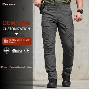 Fronter Men's Tactical Cargo Pants Ripstop Work Trousers 10 Pockets Water Resistant Durable Outdoor Pants US Size Inseam