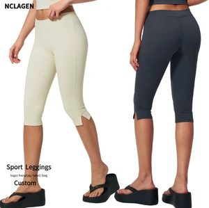 NCLAGEN Low-Waist Middle Pants for Women Side Slit High Stretch Butt Lifting Yoga Wear Gym Leggings Fitness Workout Capri Pants