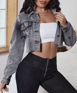Hot Selling Ladies' Custom Denim Jacket Luxury Quality New Fashion Plain Gray Wash Jeans for Fall and Summer for Winter