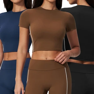 Women's Workout Clothing Crop Yoga Top Quick Dry Breathable Short Sleeves Soft Stretchy Custom Yoga Shirt
