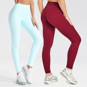 YIYI New Arrival Fabrics Soft Deep V Gym Leggings Butt Lift No Front Stitch Line Yoga Pants Women Leggings High Waist