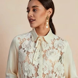 Elegant White Women's Chiffon Blouses Thin Full Sleeve Casual Tops with Cold Shoulder Woven Shirt Design